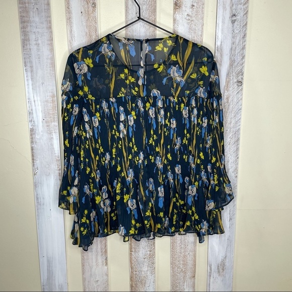 WHISTLES Habiba Iris Printed Pleated 3/4 Sleeve Blouse Womens 10 - Picture 4 of 9